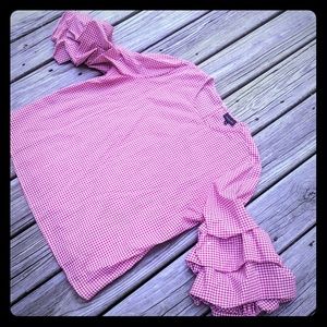 ❌SOLD❌ NWOT WHO WHAT WEAR Gingham Blouse w Ruffle Sleeves